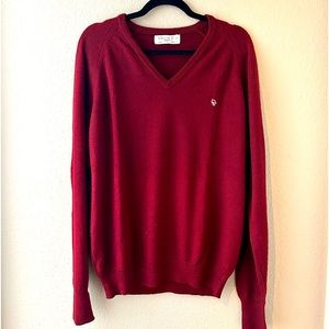 Pre owned Vintage Christian Dior Maroon V Neck Acrylic Sweater. Made in USA